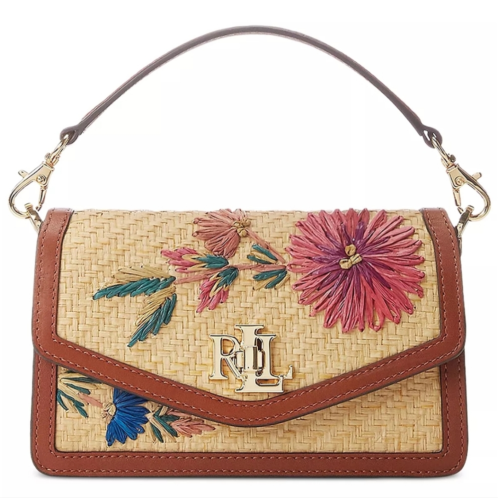 NWT Ralph Lauren Floral Straw Small Tayler Crossbody Bag